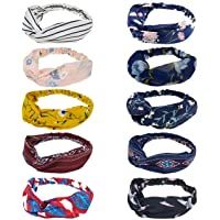 Los mejores  - DRESHOW 10 Piezas Boho Mujer Diademas Flor Vintage Impreso Criss Cross Anudado Elástico Banda para el Cabello Band…